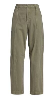 Frame Denim High Rise Relaxed Cotton Trouser Washed Military 26 Cool Girl Chic